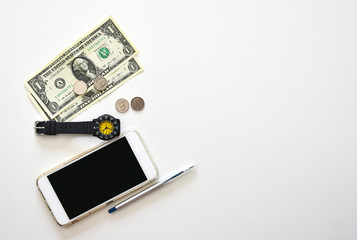 Business and Travel accessories. watch,  pen, phone, memo data prepared for the trip vacation or meeting.