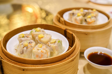 Tim sum hong kong chinese tradition food  on white dish in chinese food restaurant