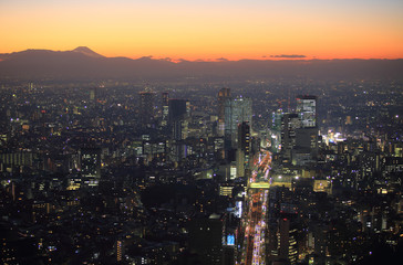 tokyo sunset with fuji