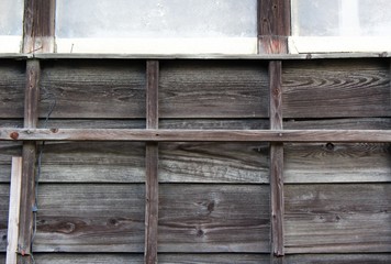 Weathered exterior wall of a traditional Japanese house