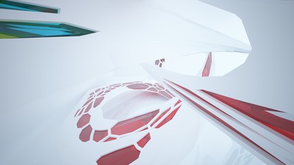 Abstract white and colored gradient glasses parametric interior  with window. 3D illustration and rendering.