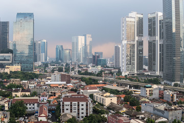 Fototapeta na wymiar Aerial view of a residential district in the heart of Jakarta business district