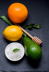 Salt, cosmetic salt, sea salt, piala, white plate, spa, procedures, bath, leaves, leaf petals, scarlet, essential oil, flower, remedy, slate, slate, relaxation, rejuvenation.