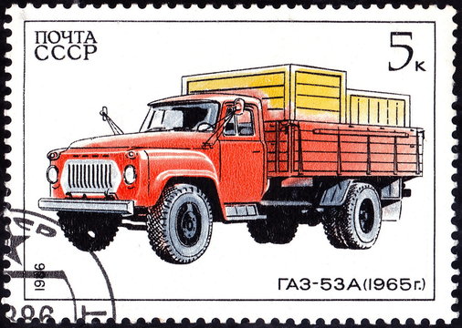 USSR - CIRCA 1986: A stamp printed in in the USSR shows Truck Gaz-53A - 1965, circa 1986