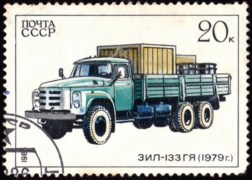 USSR - CIRCA 1986: A stamp printed in in the USSR shows Truck Zil-133gYa - 1979, circa 1986