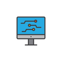 Computer monitor filled outline icon, line vector sign, linear colorful pictogram isolated on white. Electronics circuit symbol, logo illustration. Pixel perfect vector graphics