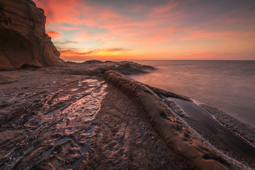 beautiful view of sunset seascape at Kudat, Sabah Malaysia. image contain soft focus due to ong expose.