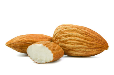 fresh almonds isolated on white background.