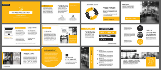 Obraz na płótnie Canvas Yellow presentation templates and infographics elements background. Use for business annual report, flyer, corporate marketing, leaflet, advertising, brochure, modern style.