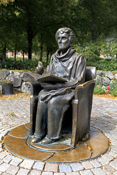 Stockholm, Sweden - Djurgarden Island, Junibacken museum dedicated to the characters of the Swedish children literature, statue of the writer Astrid Lindgren