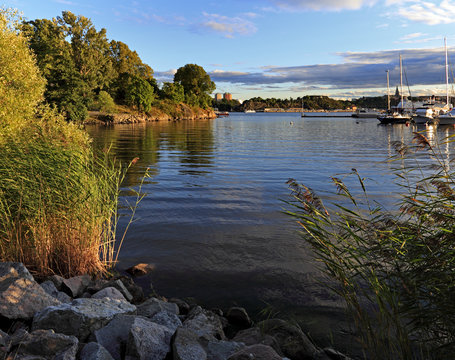 Stockholm, Sweden - Djurgarden Island - view from the Prince Eugens Waldemarsudde park on the Kvarnholmen district