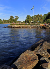 Stockholm, Vaxholm Island, Sweden - Sea shore in town of Vaxholm on the Vaxholm island within the Stockholm region