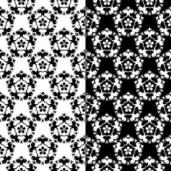 Black and white floral ornaments. Set of seamless backgrounds