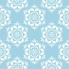 White floral seamless pattern on blue background