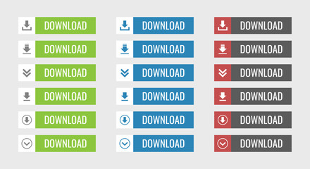download buttons set in flat, vector illustration