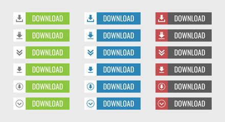 download buttons set in flat, vector illustration