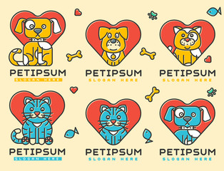 Pet cat and dog vector domestic insignia silhouette veterinary medical refuge shelter center for homeless pets animal element.