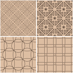 Geometric patterns. Set of beige, brown seamless backgrounds. Vector illustration