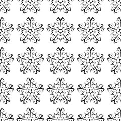 Black floral seamless pattern on white background