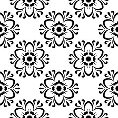 Black floral seamless design on white background