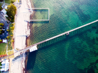 Aerial photograph of the Busselton Jetty in the small town of Busselton, southwest of Perth,...