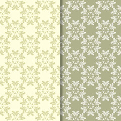Olive green floral ornamental backgrounds. Set of seamless patterns