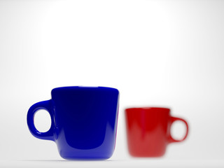blue and rad a cop of coffee