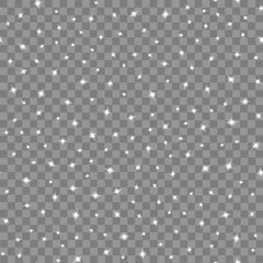 Seamless pattern with sparkle lights on transparent background. Vector