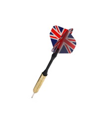 Throwing dart with British flag isolated on white background
