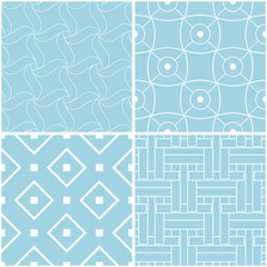 Geometric patterns. Set of blue and white seamless backgrounds