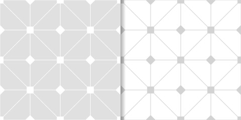Light gray geometric ornaments. Set of seamless patterns