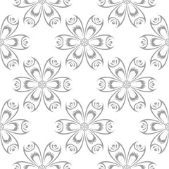 Gray floral pattern on white. Seamless background