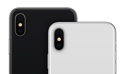 Close up black and white smartphone back sides with camera modules cropped