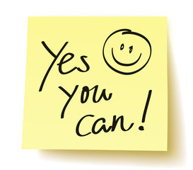 Yellow Postit „Yes you can!“ / handwritten, vector, isolated