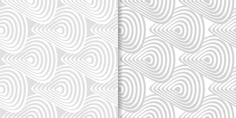 Light gray geometric ornaments. Set of seamless patterns