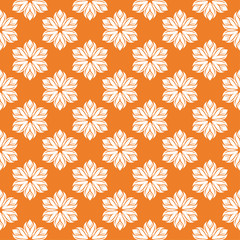White floral seamless pattern on orange background