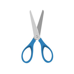 Blue little open scissors on a white background