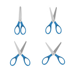 Blue scissors set on a white background