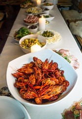 French table - food buffet - shrimps & snacks 
