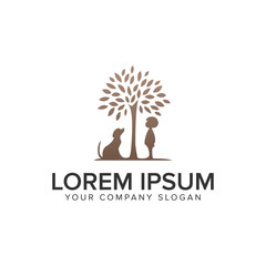 Obraz premium Dog and child tree logo design concept template.
