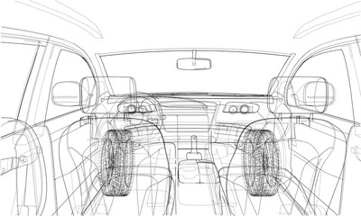 Sketch of car interior. Vector rendering of 3d