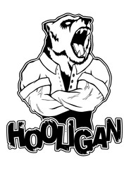 print on T-shirt "hooligan" with a bear image