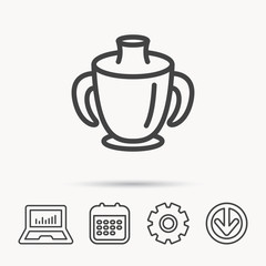 Toddler spout cup icon. Baby mug sign.