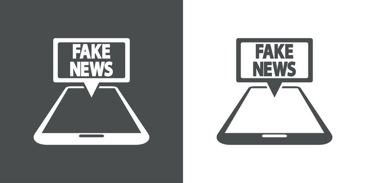 Icono plano FAKE NEWS en movil perspectiva en gris y blanco