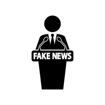 Icono plano orador con FAKE NEWS en color negro