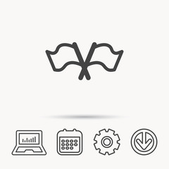 Crosswise waving flag icon. Location pointer.