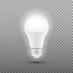 Glowing LED bulb isolated on transparent background. Vector illustration.