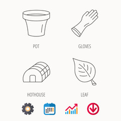 Leaf, scissors and pot icons.
