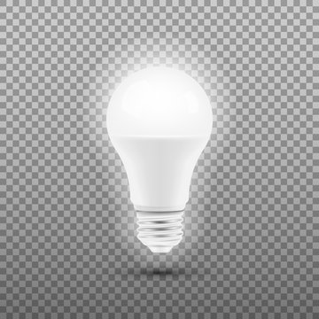 Glowing LED bulb isolated on transparent background. Vector illustration.