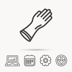 Rubber gloves icon. Latex hand protection sign.